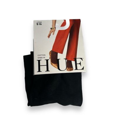 HUE Cotton Knee Hi Sock Womens One Size Solid 1 Pair Banded Top NEW Black